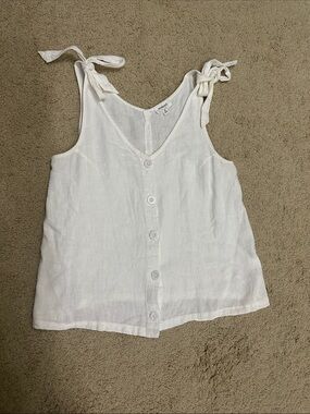 Women's White Faux Tie-Shoulder Button-Front Tank Top
